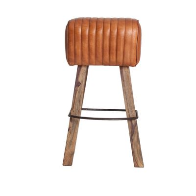 Stools - Brown leather stool 43x34x75 cm - VICAL