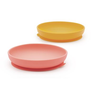 Repas pour enfant - Set 2 Assiettes ventouses en silicone - Mimosa / Coral - EKOBO