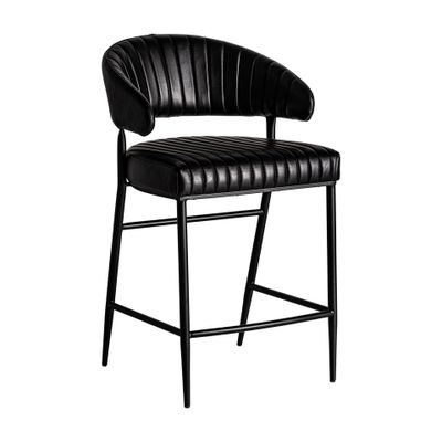 Stools - Black leather stool 55x59x93 cm - VICAL