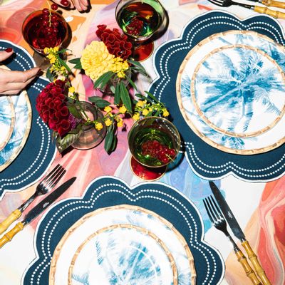 Décorations pour tables de Noël - Daisy Placemat | Midnight Blue with white - set of 2 - BLANK SPACE AMSTERDAM