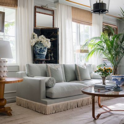 Sofas - Orlando Sofa - Seafoam Velvet Fabric & Fringe - RIJD INTERIOR