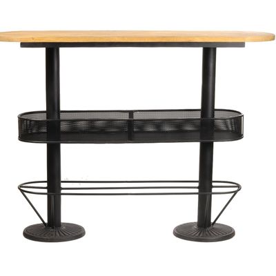 Dining Tables - Industrial standing table in mango wood and iron, 100 cm height - JP2B DECORATION