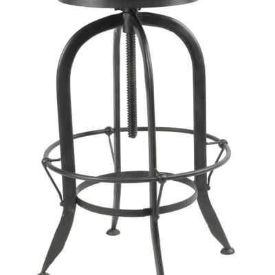 Stools for hospitalities & contracts - Industrial bar stool in mango wood and metal, adjustable seat - JP2B DECORATION