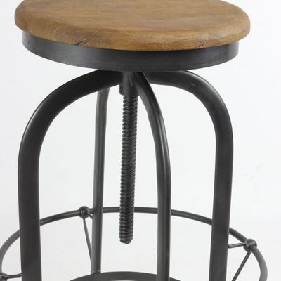 Tabourets pour collectivités - Tabouret de bar industriel en bois de manguier et métal, assise ajustable - JP2B DECORATION