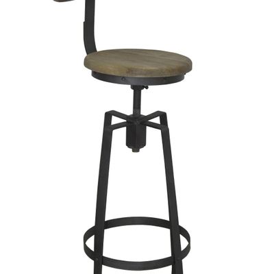 Stools for hospitalities & contracts - Industrial bar stool in mango wood and metal, adjustable seat - JP2B DECORATION