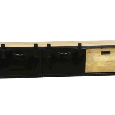 Etagères - Meuble TV industriel bois et fer, porte coulissante, 154 cm - JP2B DECORATION