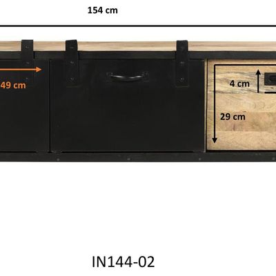 Shelves - Industrial TV stand wood and iron, sliding door, 154 cm - JP2B DECORATION