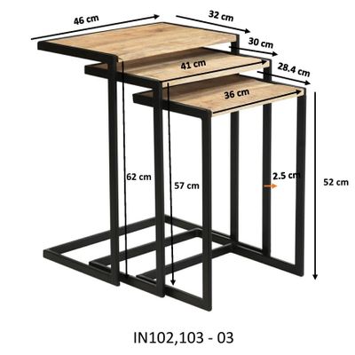 Bibliothèques - Set de 3 tables gigognes en bois de manguier et fer, style industriel - JP2B DECORATION