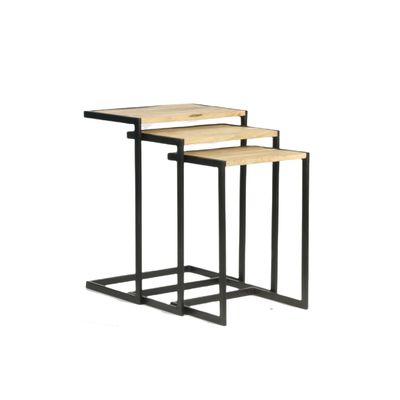 Bookshelves - Set of 3 nesting tables in mango wood and iron, industrial style - JP2B DECORATION