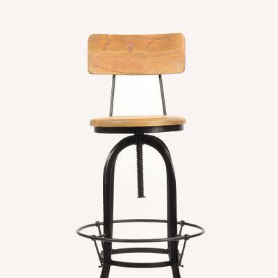 Stools for hospitalities & contracts - Industrial bar stool in mango wood and metal, adjustable seat - JP2B DECORATION