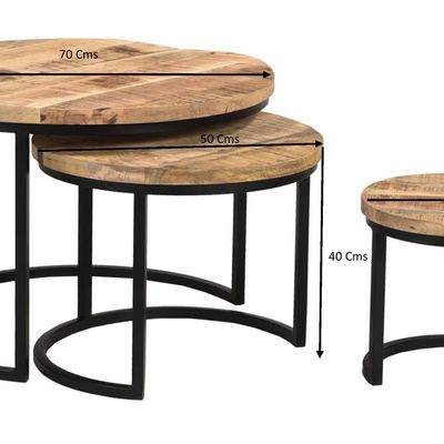 Tables basses - Set de 3 tables basses gigognes en bois de manguier et fer, style industriel - JP2B DECORATION