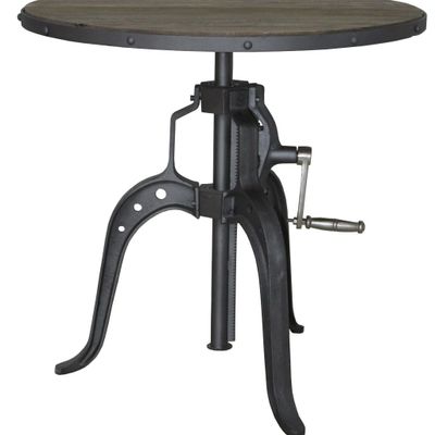 Dining Tables - Industrial pedestal table ø60 in mango wood and metal, adjustable height - JP2B DECORATION
