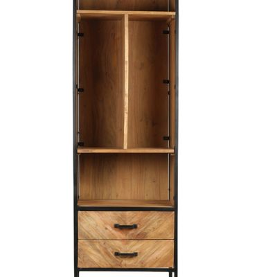 Shelves - Industrial shelf in wood and iron, 2 shelves, 2 drawers - JP2B DECORATION