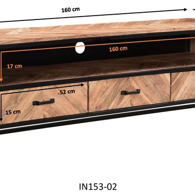 Etagères - Meuble TV industriel en bois et fer, 160 cm, 3 tiroirs, 1 étagère - JP2B DECORATION