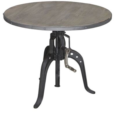 Dining Tables - Industrial pedestal table ø90 in mango wood and metal, adjustable height - JP2B DECORATION