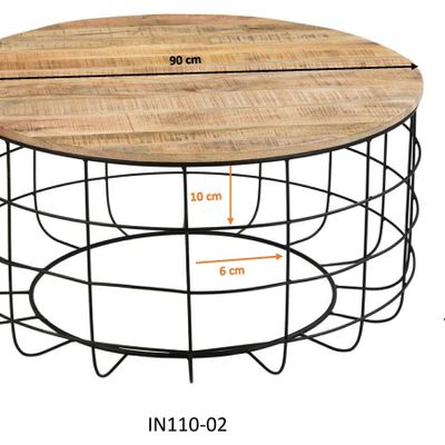 Tables basses - Table basse industrielle en bois de manguier et fer, 90x90 cm - JP2B DECORATION