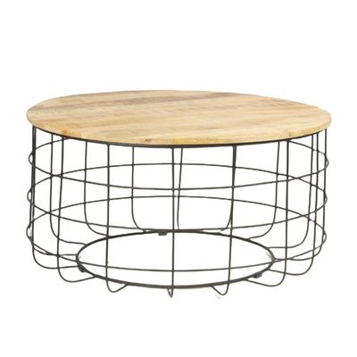 Tables basses - Table basse industrielle en bois de manguier et fer, 90x90 cm - JP2B DECORATION