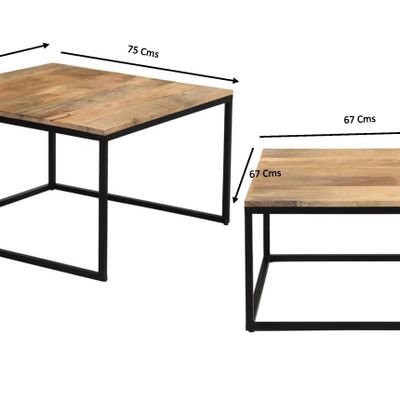 Coffee tables - Industrial coffee table in mango wood and iron, 90x90 cm - JP2B DECORATION