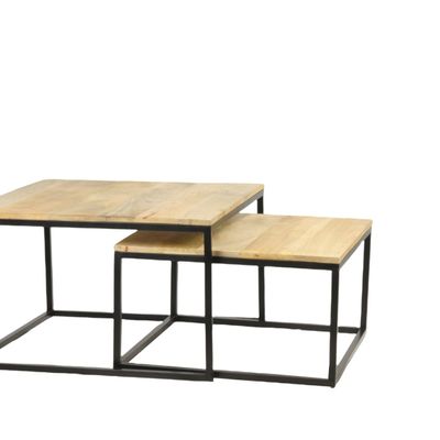Coffee tables - Industrial coffee table in mango wood and iron, 90x90 cm - JP2B DECORATION