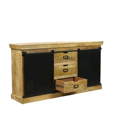 Sideboards - Industrial sideboard in wood and iron, sliding door, 3 drawers, 2 shelves - JP2B DECORATION