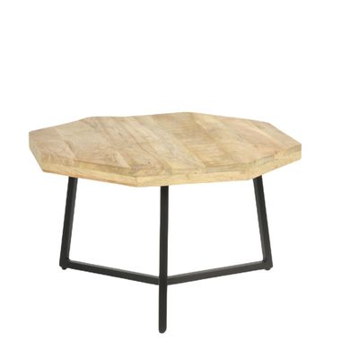 Coffee tables - Octagonal coffee table in mango wood and iron, 65x65 cm, industrial style - JP2B DECORATION