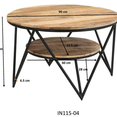 Tables basses - Table basse industrielle en bois de manguier et fer, 90x90 cm avec étagère - JP2B DECORATION