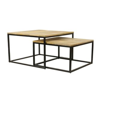 Coffee tables - Set of 2 industrial side tables in mango wood and iron - JP2B DECORATION