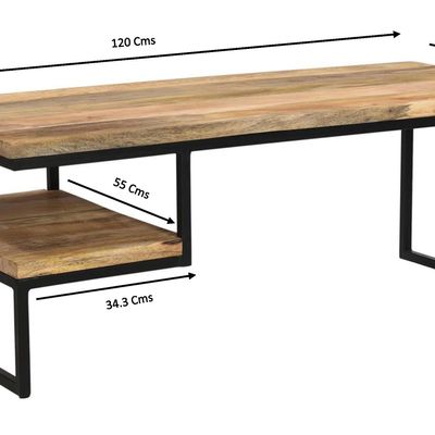 Tables basses - Table basse industrielle en bois de manguier et fer, 120x55 cm, 1 étagère - JP2B DECORATION
