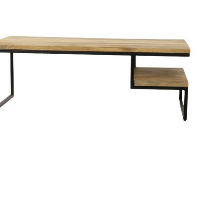 Tables basses - Table basse industrielle en bois de manguier et fer, 120x55 cm, 1 étagère - JP2B DECORATION