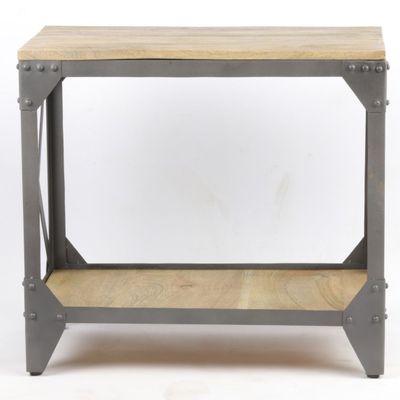 Console table - Industrial console table in mango wood and metal, shelf, 66 cm - JP2B DECORATION