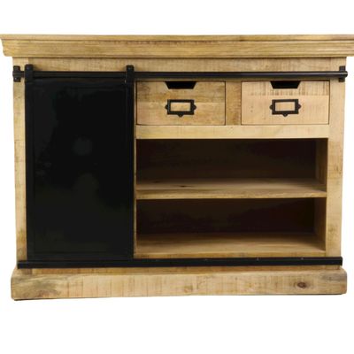 Buffets - Bas de buffet industriel en bois et fer, porte coulissante, 3 tiroirs, 2 étagères - JP2B DECORATION