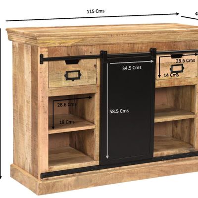 Buffets - Bas de buffet industriel en bois et fer, porte coulissante, 3 tiroirs, 2 étagères - JP2B DECORATION