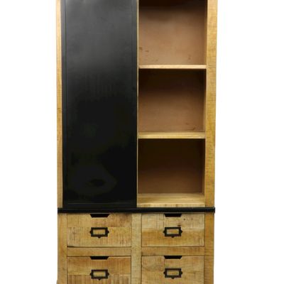 Shelves - Industrial wardrobe in wood and iron, sliding door, 4 drawers, 4 shelves - JP2B DECORATION