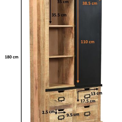 Shelves - Industrial wardrobe in wood and iron, sliding door, 4 drawers, 4 shelves - JP2B DECORATION