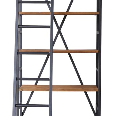 Shelves - Industrial shelf in mango wood with ladder, 5 shelves, 2 drawers - JP2B DECORATION