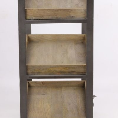 Shelves - Industrial trolley in mango wood and metal, 3 shelves, on wheels - JP2B DECORATION