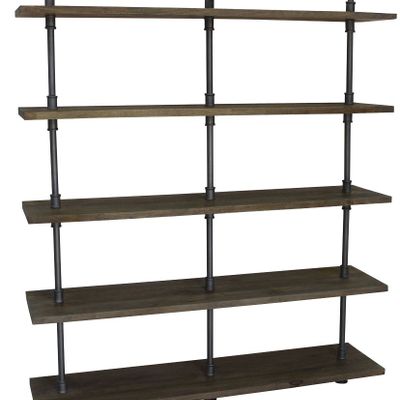 Shelves - Industrial wall shelf in mango wood and iron, 5 shelves, 182 cm - JP2B DECORATION