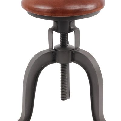 Stools for hospitalities & contracts - Industrial stool in goat leather and iron, adjustable height, vintage cigar color - JP2B DECORATION