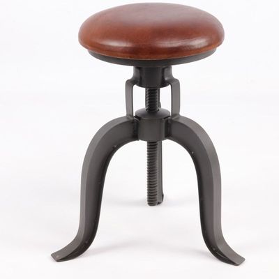 Stools for hospitalities & contracts - Industrial stool in goat leather and iron, adjustable height, vintage cigar color - JP2B DECORATION