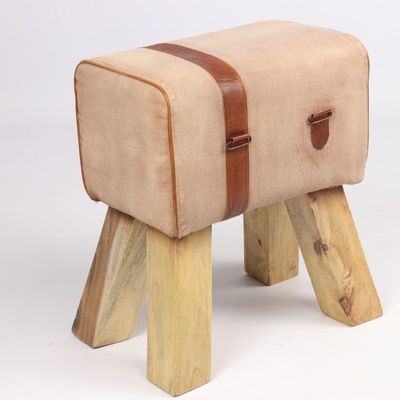 Footrests - Horse vaulting stool in mango wood and goat leather, 37 cm - JP2B DECORATION