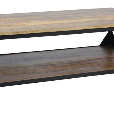 Coffee tables - Industrial coffee table in mango wood and metal, 140 cm - JP2B DECORATION