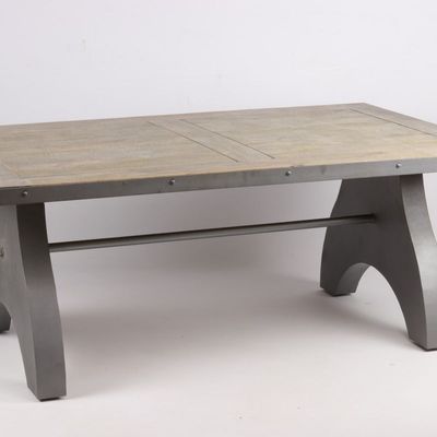 Coffee tables - Industrial coffee table in mango wood and metal, 141x91 cm - JP2B DECORATION