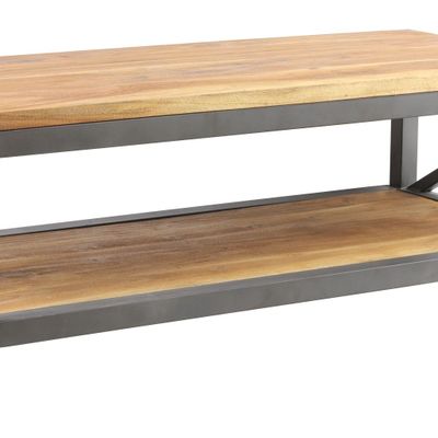 Tables basses - Table basse industrielle en bois d'acacia et métal, 120 cm - JP2B DECORATION