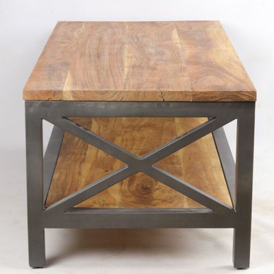 Tables basses - Table basse industrielle en bois d'acacia et métal, 120 cm - JP2B DECORATION