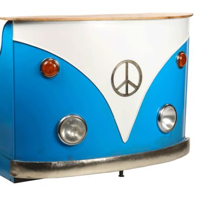 Buffets - Comptoir industriel Peace & Love en bois de manguier et métal, bleu et blanc - JP2B DECORATION