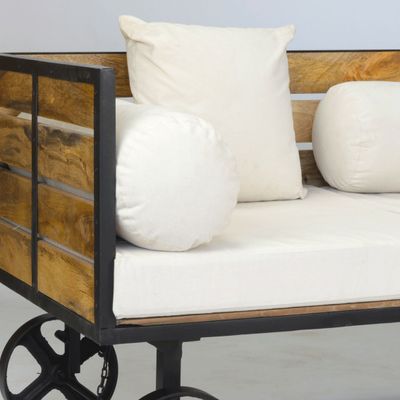 Sofas for hospitalities & contracts - Industrial Railway sofa in mango wood and metal, on wheels - JP2B DECORATION
