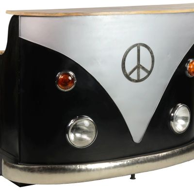 Buffets - Comptoir industriel Peace & Love en métal et bois de manguier, 2 étagères - JP2B DECORATION