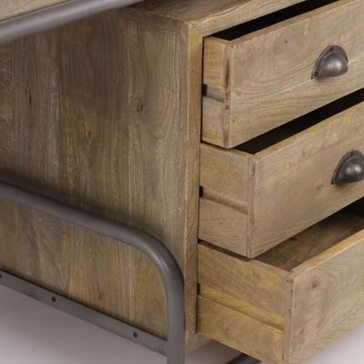 Desks - Children's desk in recycled wood and metal, 3 drawers, 125 cm - JP2B DECORATION