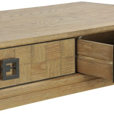 Tables basses - Table basse rectangulaire chêne cérusé et noir, 2 tiroirs, 142x71 cm - JP2B DECORATION