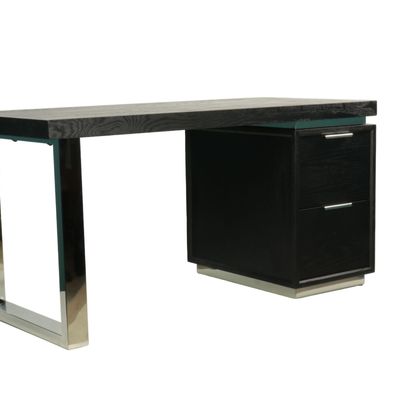 Bureaux - Bureau en chêne noir et chrome, 150x70 cm, style moderne - JP2B DECORATION